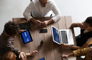 Aerial View of Laptops on a Conference Table